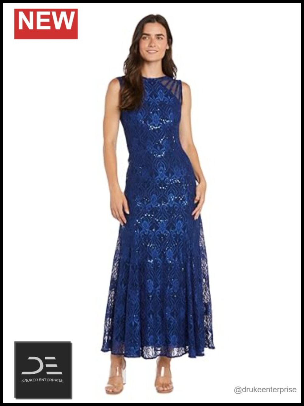 Sequin Lace Mermaid Gown Sheer Insets Strappy Details
